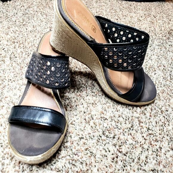 Sperry | Black Topsider Wedges - Picture 1 of 3